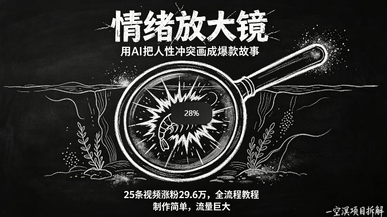 AI制作“情绪放大镜“视频，25条视频涨粉29.6W粉，流量巨大，制作简单，全流程教程——豪客资源创业项目网-豪客资源_豪客资源库