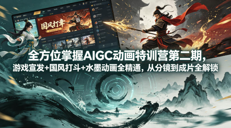 全方位掌握AIGC动画特训营第二期，游戏宣发+国风打斗+水墨动画全精通，从分镜到成片全解锁——豪客资源创业项目网-豪客资源_豪客资源库