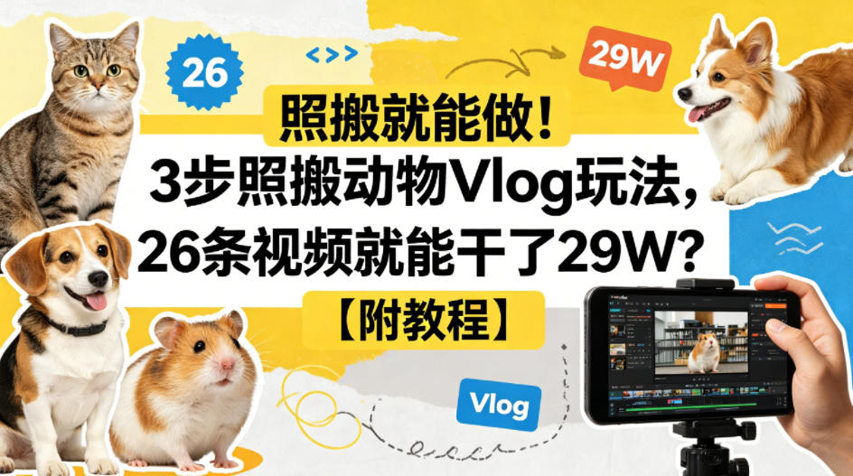 照搬就能做！3步照搬动物Vlog玩法，26条视频就能干了29W？【附教程】【赠coze一键生成工作流】——豪客资源创业项目网-豪客资源_豪客资源库