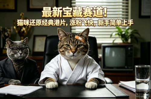 最新宝藏赛道！猫咪还原经典港片，涨粉飞快，新手简单上手——豪客资源创业项目网-豪客资源_豪客资源库