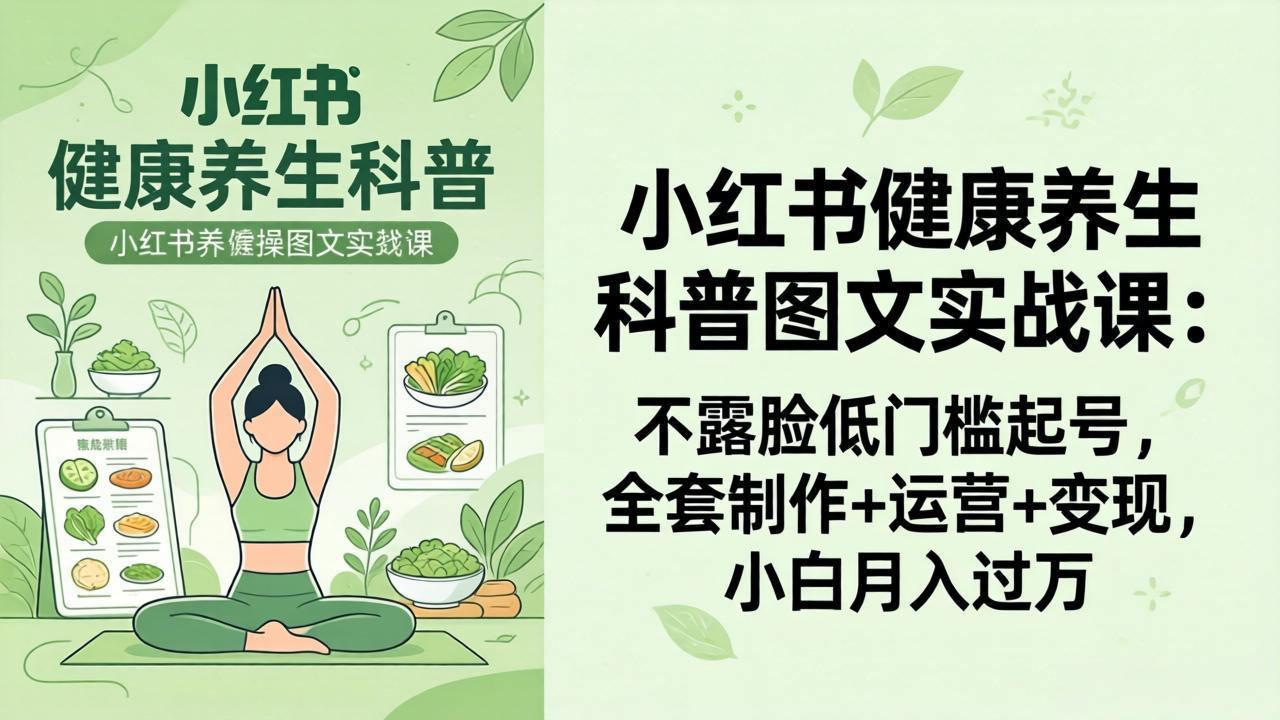 （18033期）2026小红书健康养生科普图文实战课：不露脸低门槛起号，全套制作+运营+变现，小白月入过万_豪客资源创业项目网-豪客资源_豪客资源库