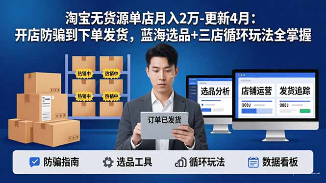（17988期）淘宝无货源单店月入2万-更新4月：开店防骗到下单发货，蓝海选品+三店循环玩法全掌握_豪客资源创业项目网-豪客资源_豪客资源库