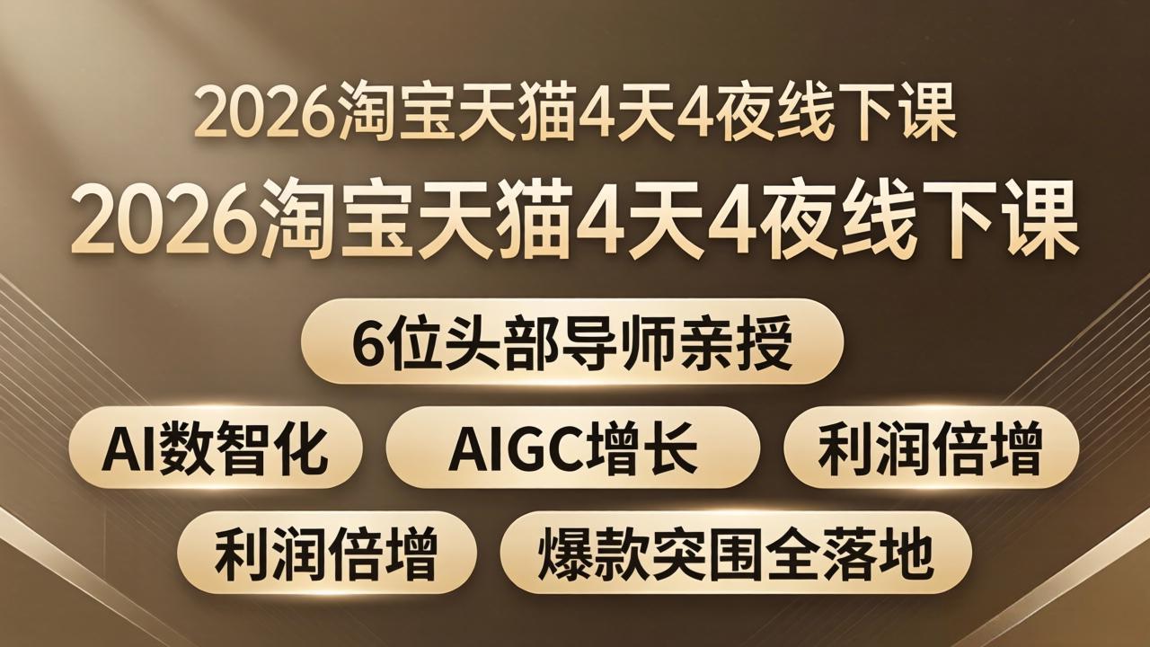 （18054期）2026淘宝天猫4天4夜线下课：6位头部导师亲授，AI数智化+AIGC增长+利润倍增+爆款突围全落地_豪客资源创业项目网-豪客资源_豪客资源库