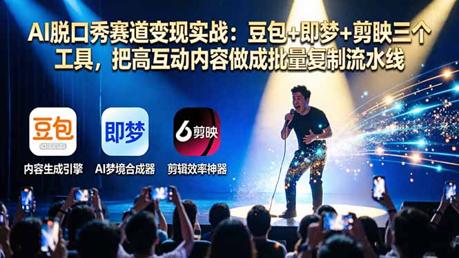 （17990期）AI脱口秀赛道变现实战：豆包+即梦+剪映三个工具，把高互动内容做成批量复制流水线_豪客资源创业项目网-豪客资源_豪客资源库