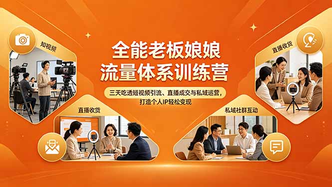 （18187期）全能老板娘流量体系训练营，三天吃透短视频引流、直播成交与私域运营，打造个人IP轻松变现_豪客资源创业项目网-豪客资源_豪客资源库