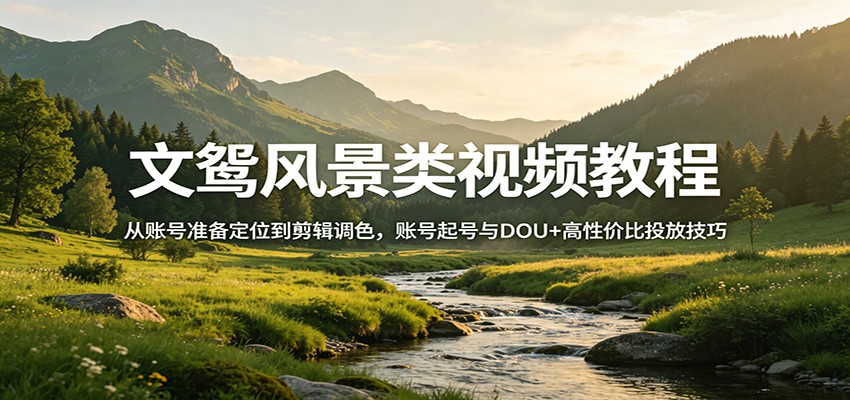 文鸳风景类视频教程：从账号准备定位到剪辑调色，账号起号与DOU+高性价比投放技巧_豪客资源创业网-豪客资源_豪客资源库