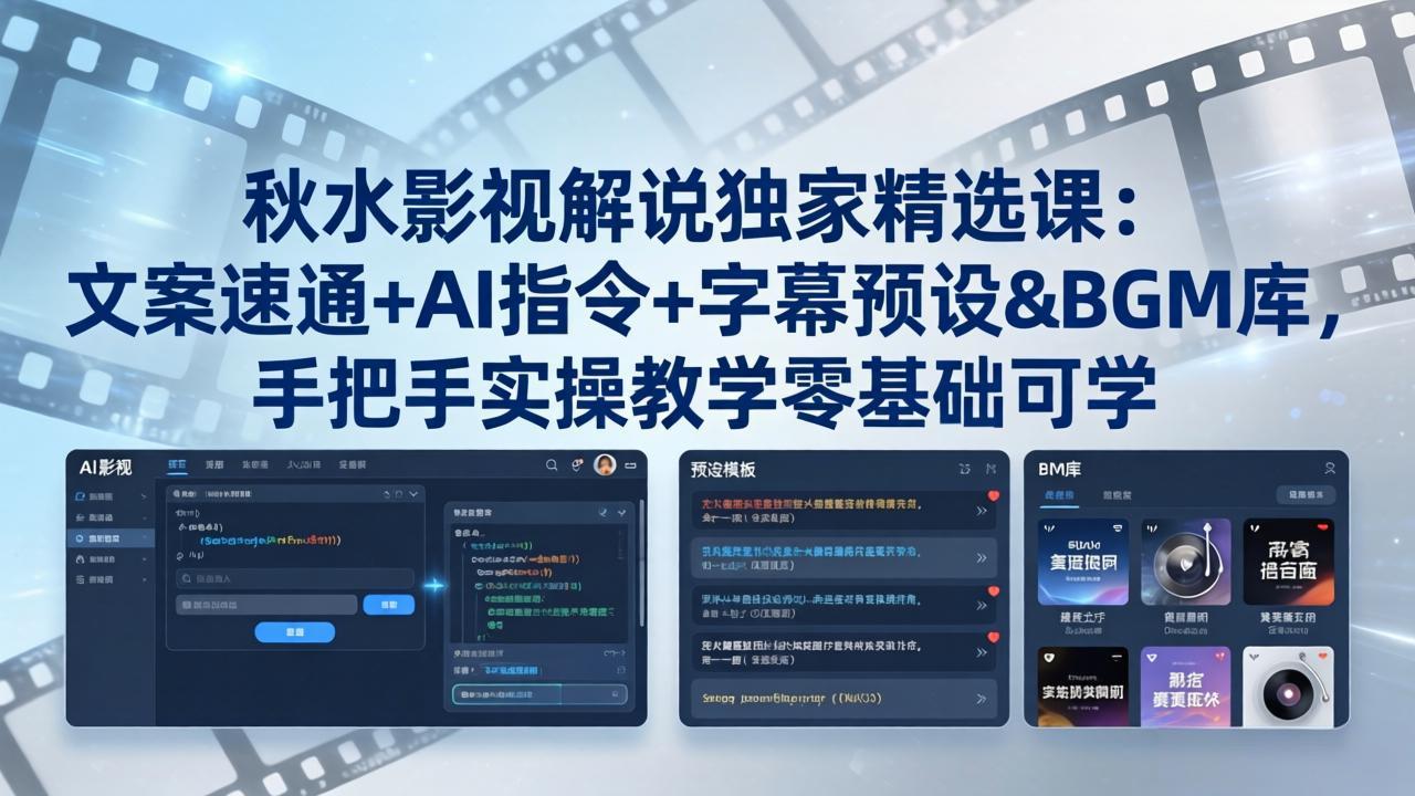 （18080期）秋水影视解说独家精选课：文案速通+AI指令+字幕预设+BGM库，手把手实操教学零基础可学_豪客资源创业项目网-豪客资源_豪客资源库