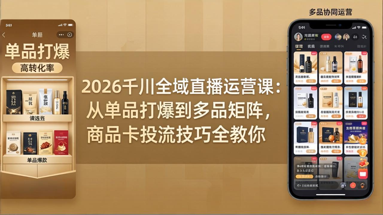 （18028期）2026千川全域直播运营课：从单品打爆到多品矩阵，商品卡投流技巧全教你_豪客资源创业项目网-豪客资源_豪客资源库