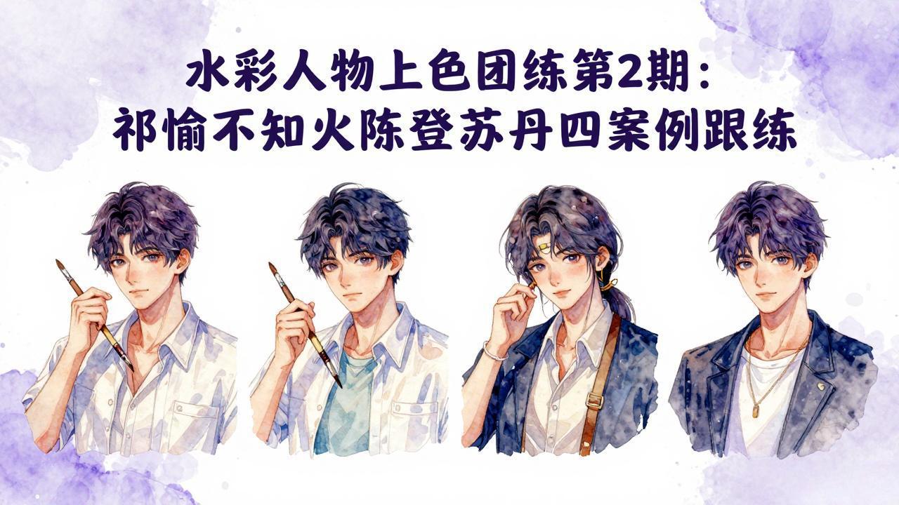 （17954期）水彩人物上色团练第2期：祁煜不知火陈登苏丹四案例跟练，手把手提升绘画能力_豪客资源创业项目网-豪客资源_豪客资源库