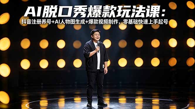 （18012期）AI脱口秀爆款玩法课：抖音注册养号+AI人物图生成+爆款视频制作，零基础快速上手起号_豪客资源创业项目网-豪客资源_豪客资源库