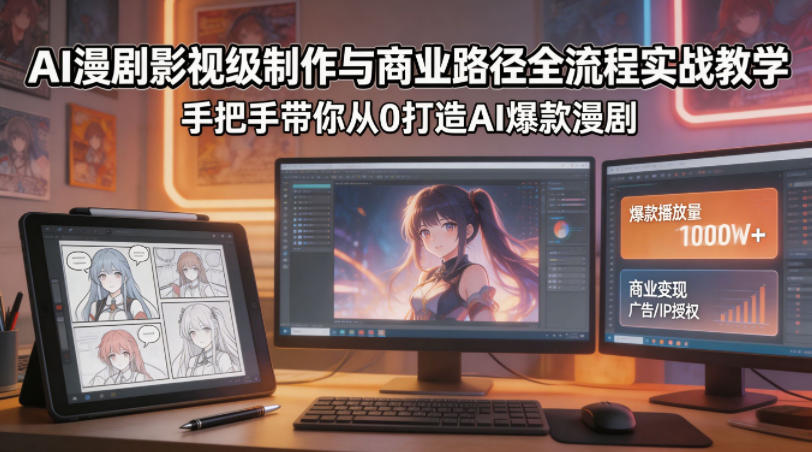 AI漫剧影视级制作与商业路径全流程实战教学，手带你从0打造AI爆款漫剧——豪客资源创业项目网-豪客资源_豪客资源库
